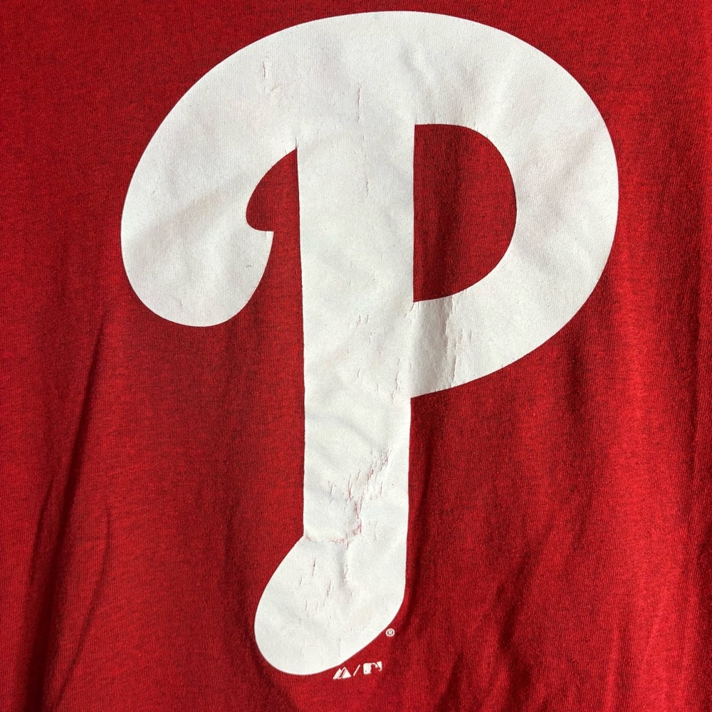 Philadelphia Phillies‎ Majestic T-Shirt Red Size L MLB Logo Tee - Picture 2 of 4